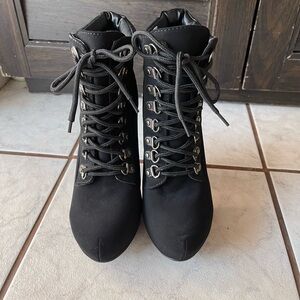 Black Lace-Up High Heel Boots